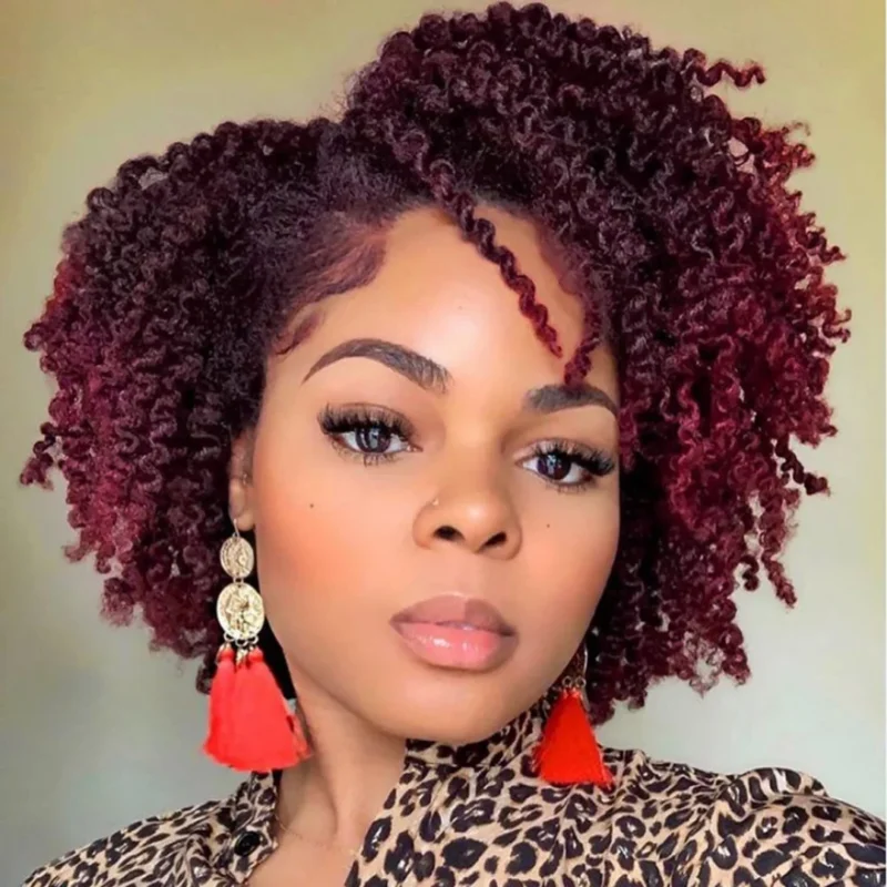 Curly Hair Wig Side Part Short Curly Hair Synthetic Hair Cosplay Femme Womens Wigs Sale Burgundy Side Part Black Wig