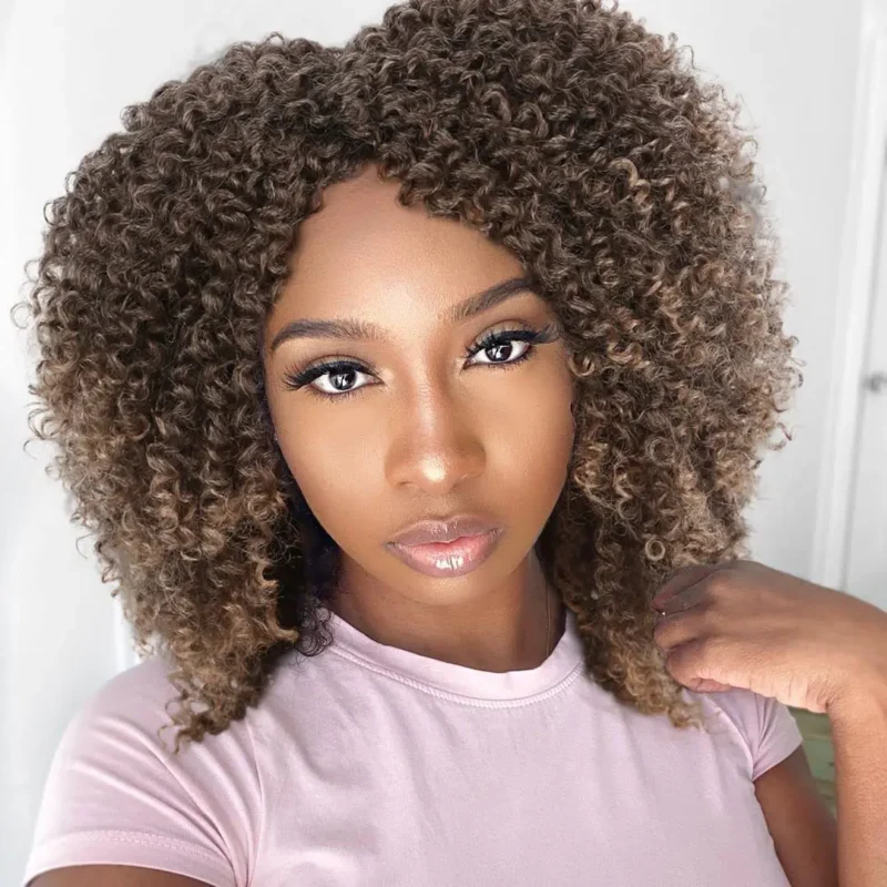 Curly Hair Wig Side Part Short Curly Hair Synthetic Hair Cosplay Femme Womens Wigs Sale Burgundy Side Part Black Wig - Image 3