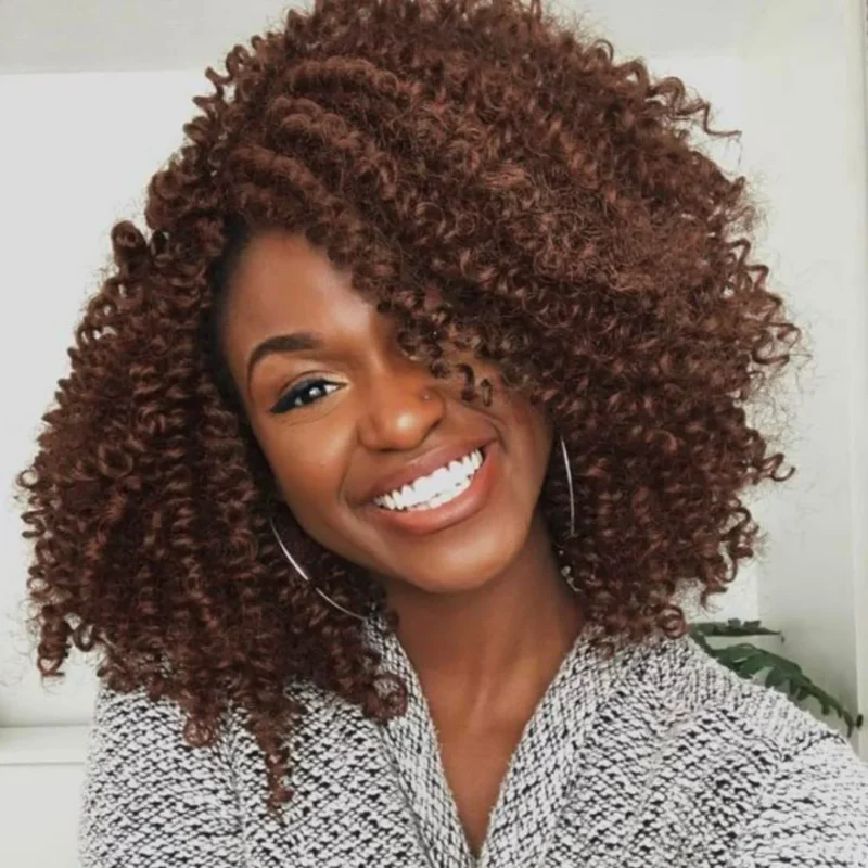 Curly Hair Wig Side Part Short Curly Hair Synthetic Hair Cosplay Femme Womens Wigs Sale Burgundy Side Part Black Wig - Image 2